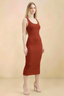 Alvina Rust Scoop Neck Bodycon Midi Dress