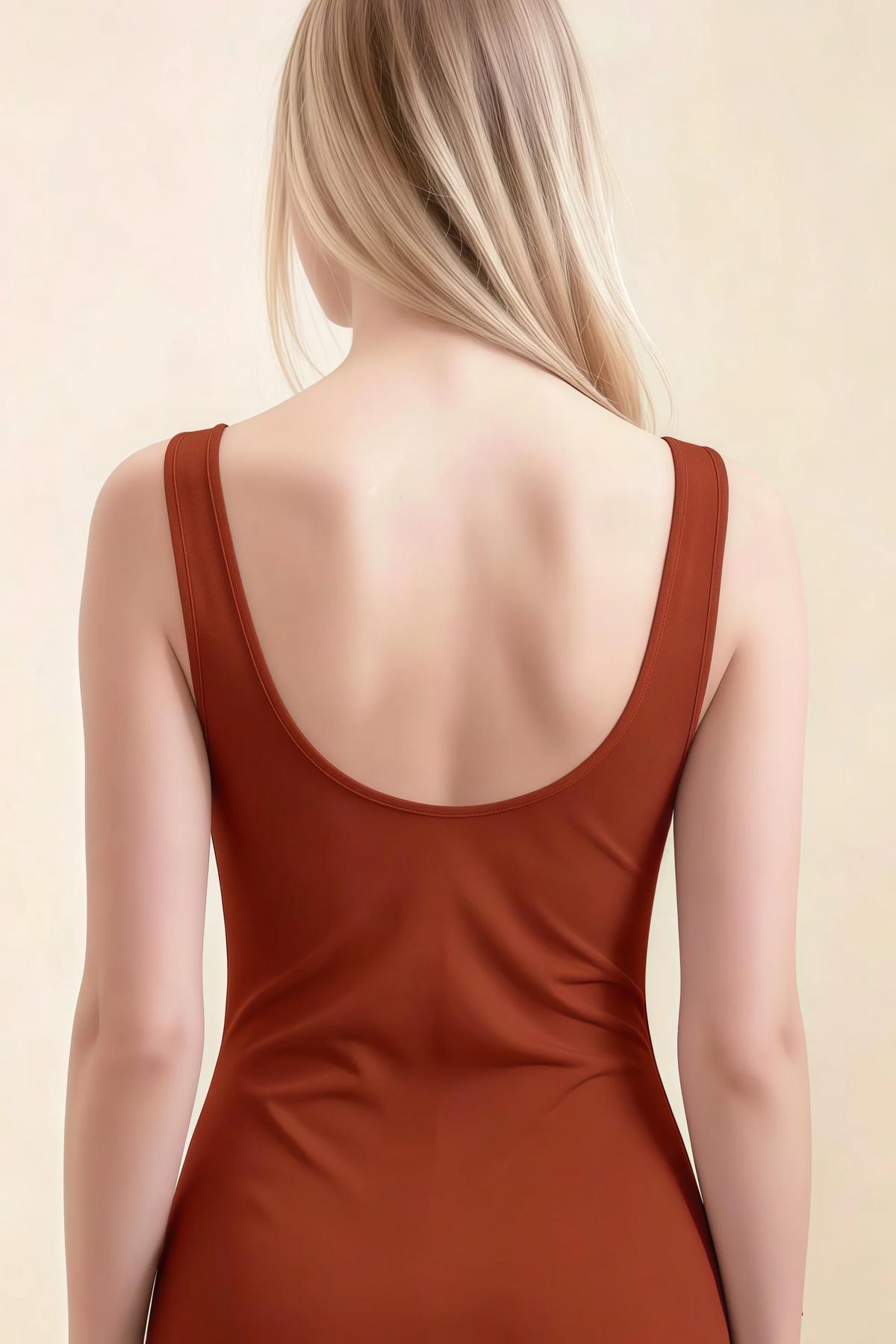 Alvina Rust Scoop Neck Bodycon Midi Dress