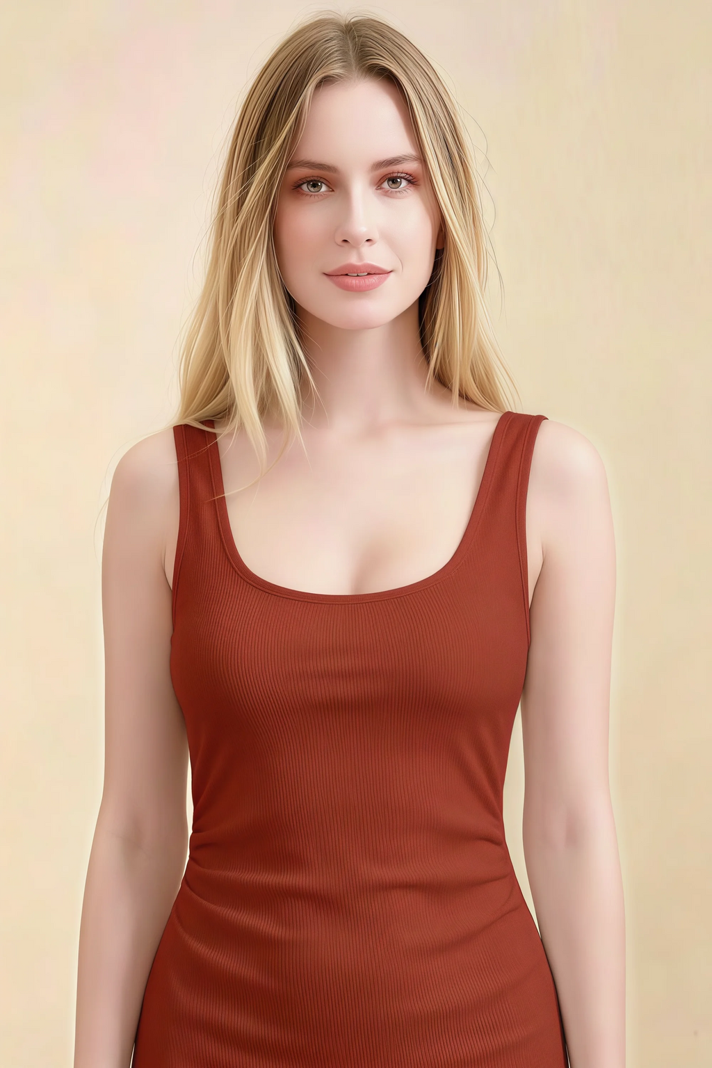 Alvina Rust Scoop Neck Bodycon Midi Dress