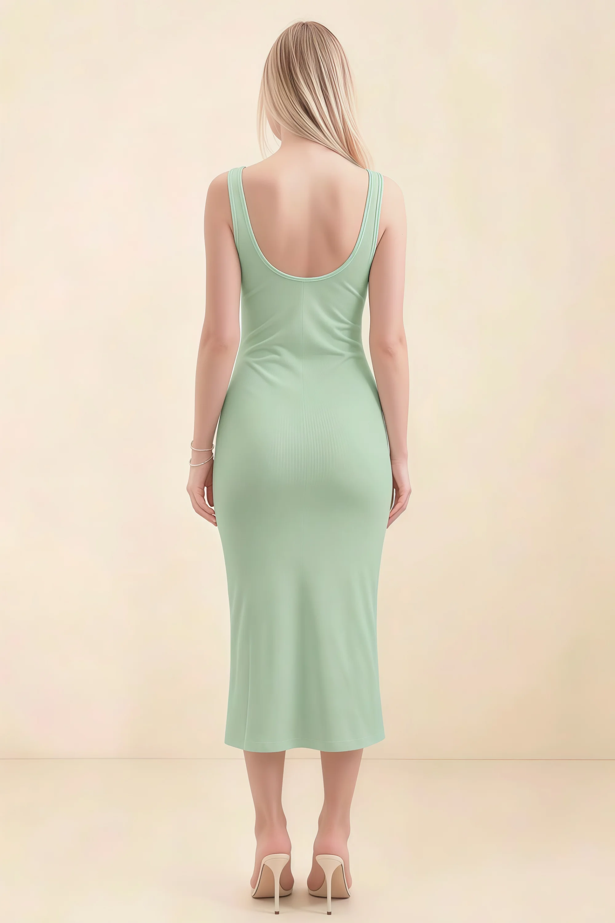 Alvina Sage Green Scoop Neck Bodycon Midi Dress Secondary image