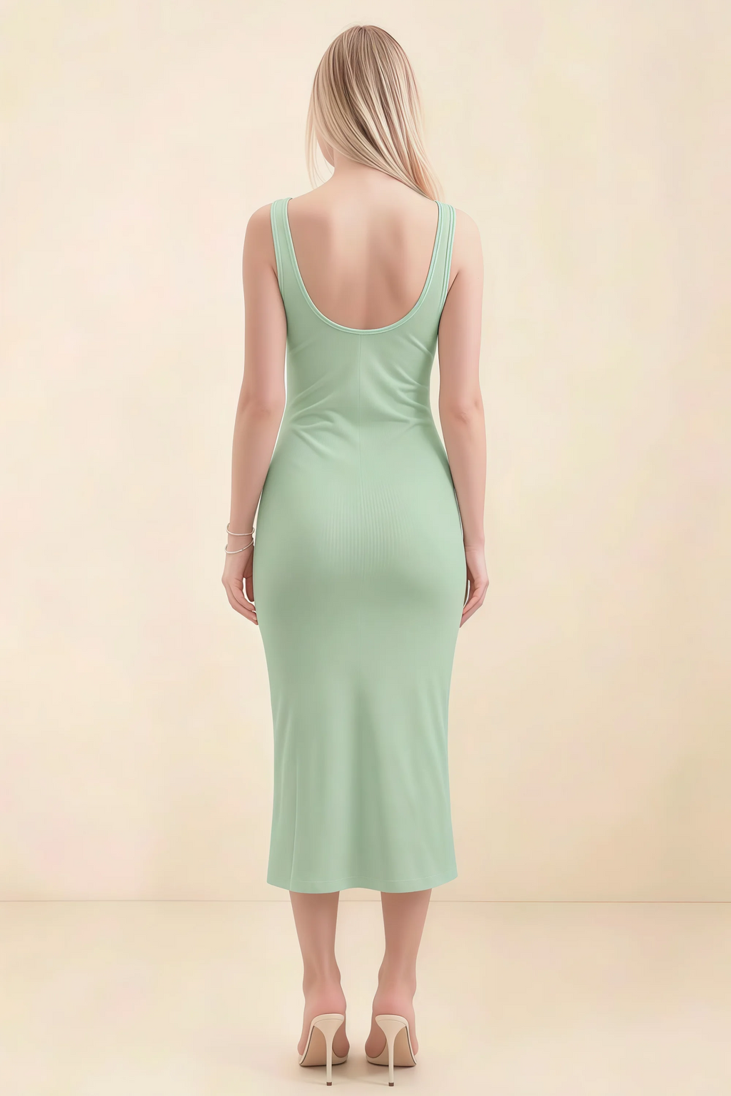 Alvina Sage Green Scoop Neck Bodycon Midi Dress