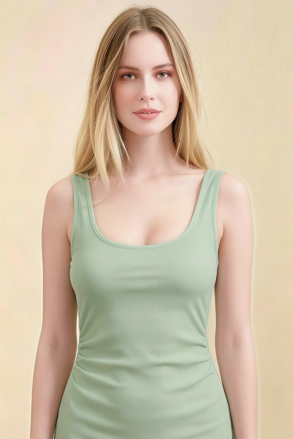 Alvina Sage Green Scoop Neck Bodycon Midi Dress