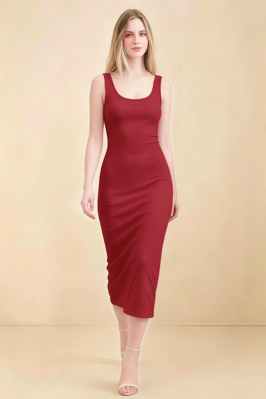 Alvina Scarlet Scoop Neck Bodycon Midi Dress
