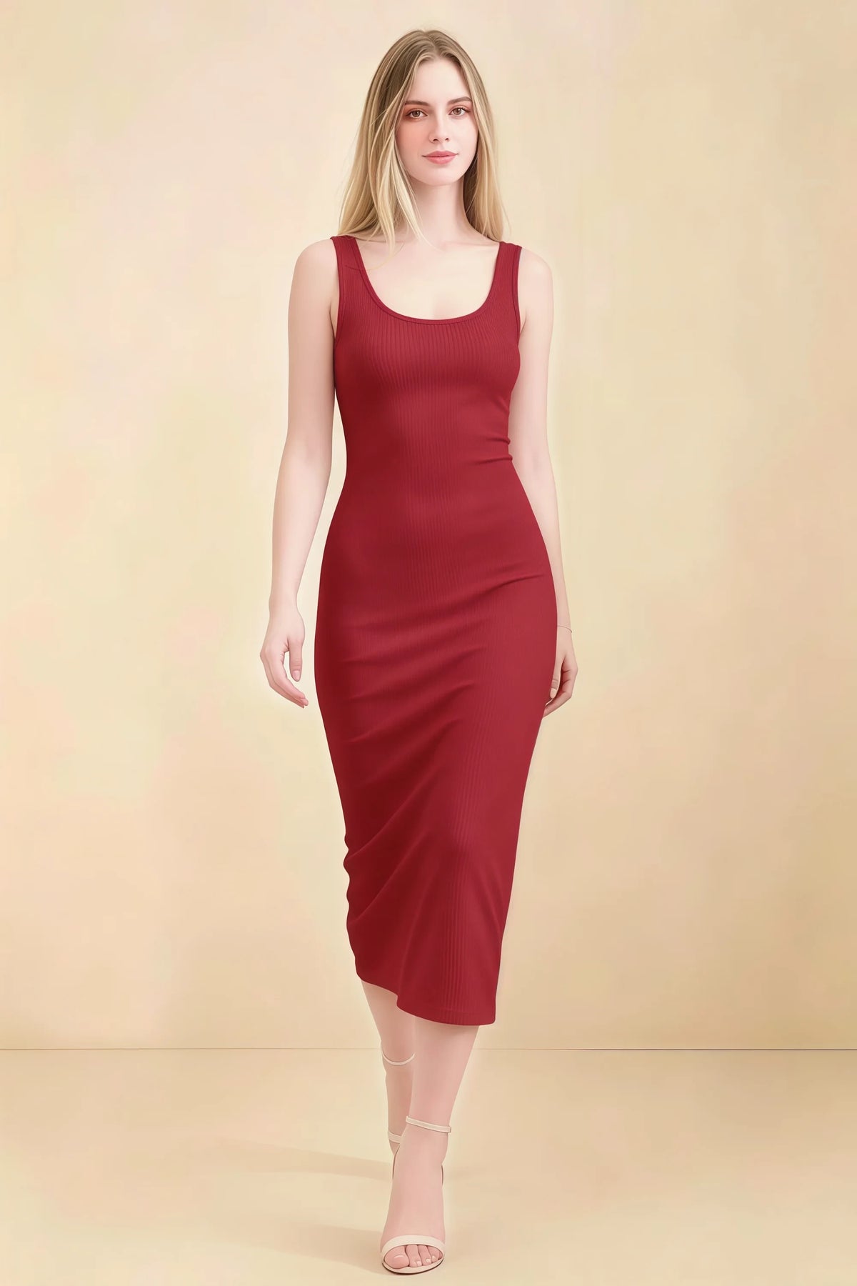 Alvina Scarlet Scoop Neck Bodycon Midi Dress Imagen principal del producto