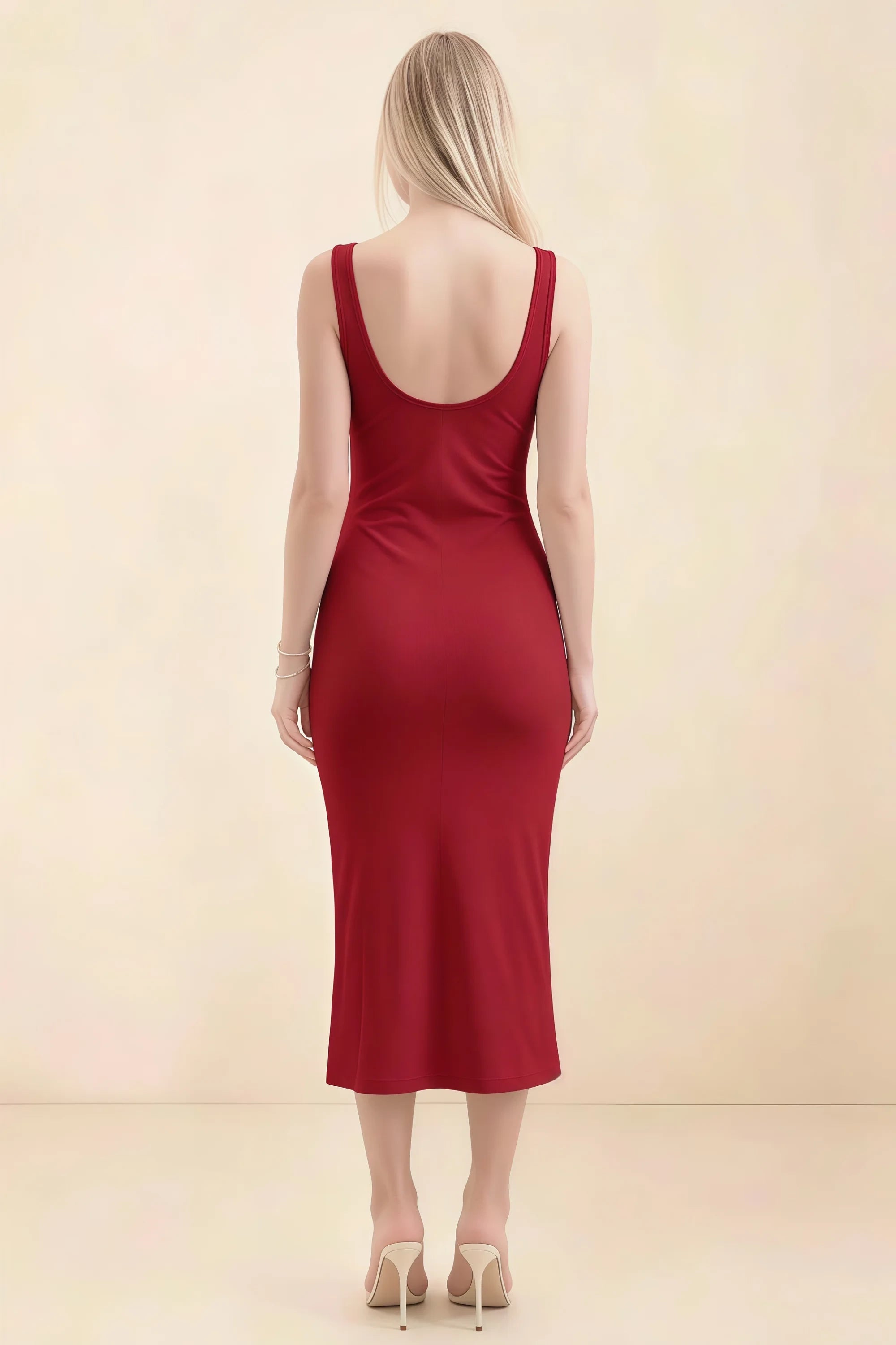 Alvina Scarlet Scoop Neck Bodycon Midi Dress Imagen secundaria del producto