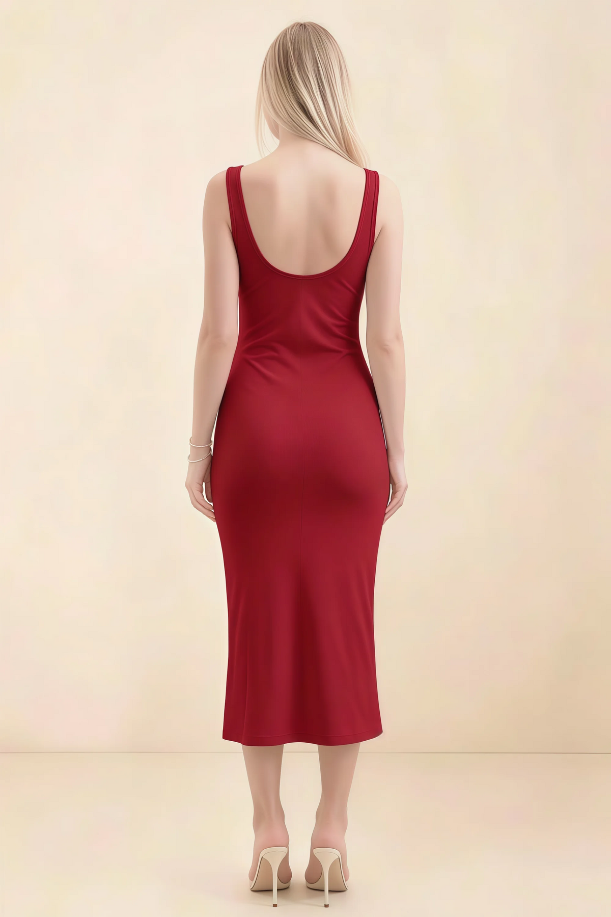 Alvina Scarlet Scoop Neck Bodycon Midi Dress