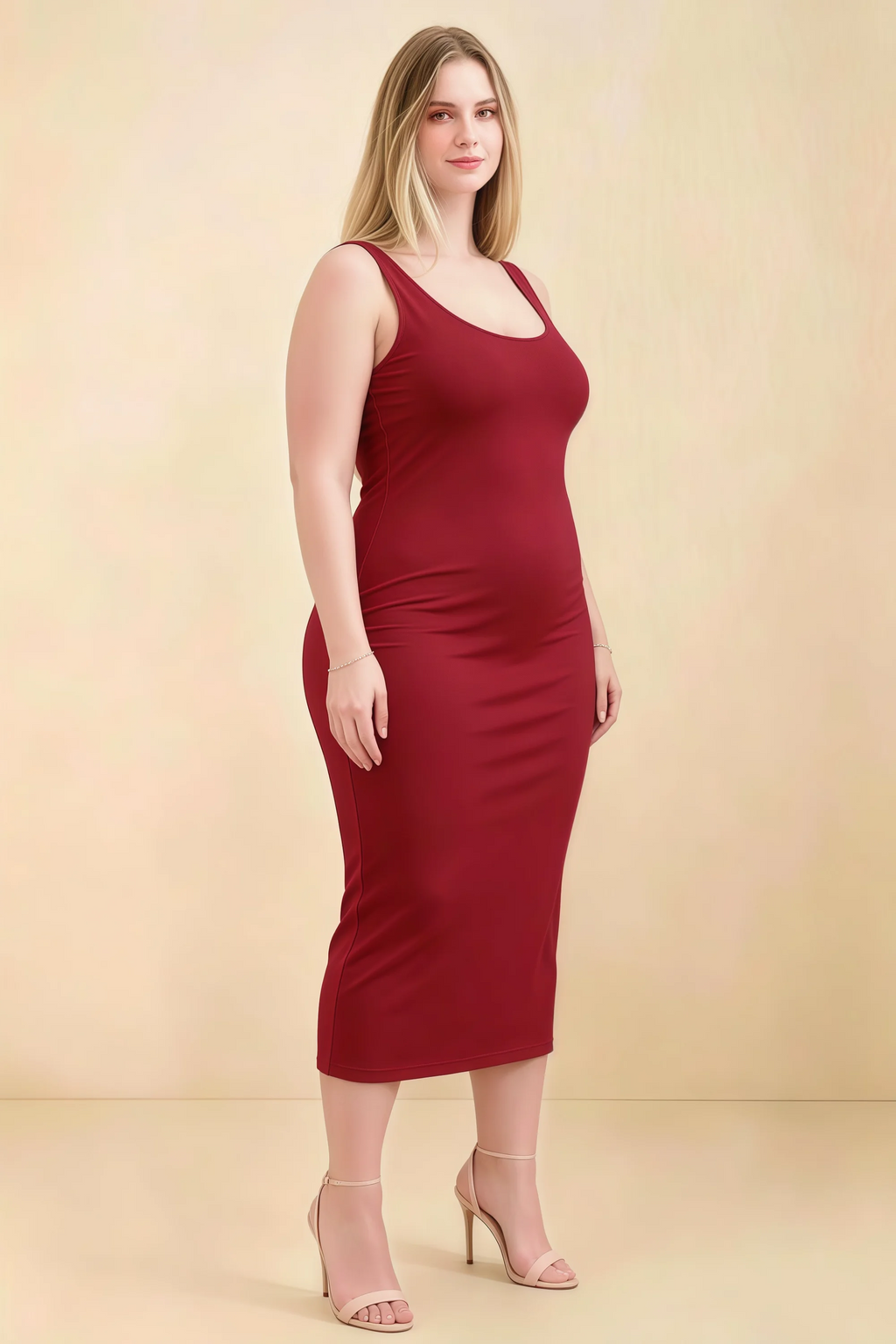 Alvina Scarlet Scoop Neck Bodycon Midi Dress