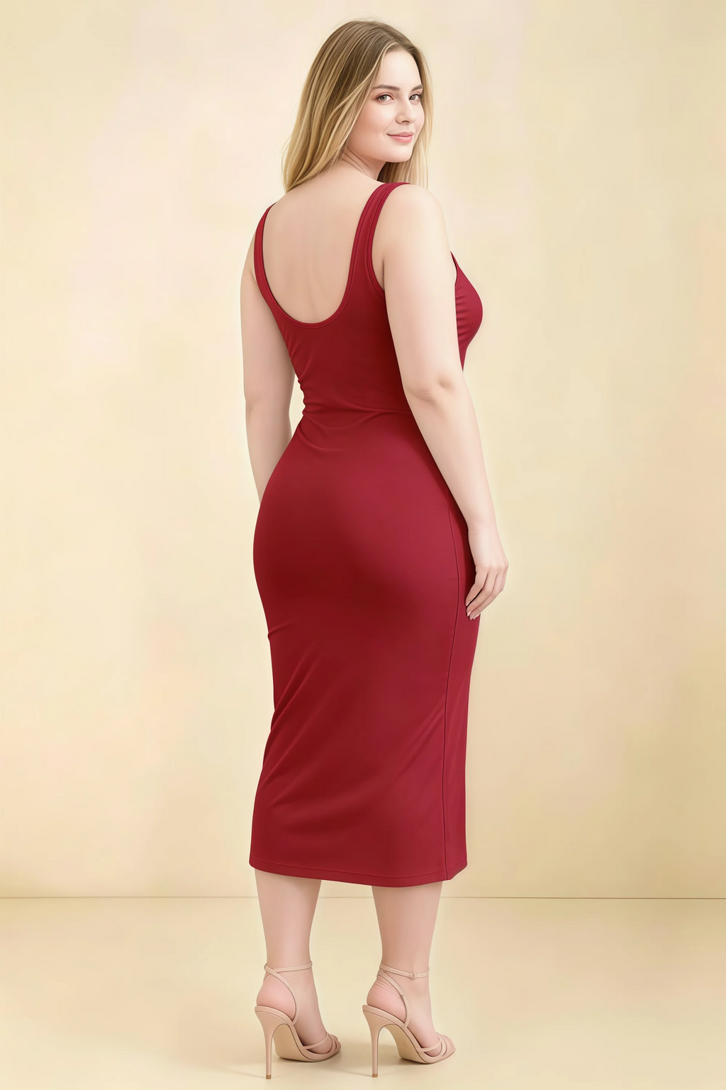 Alvina Scarlet Scoop Neck Bodycon Midi Dress