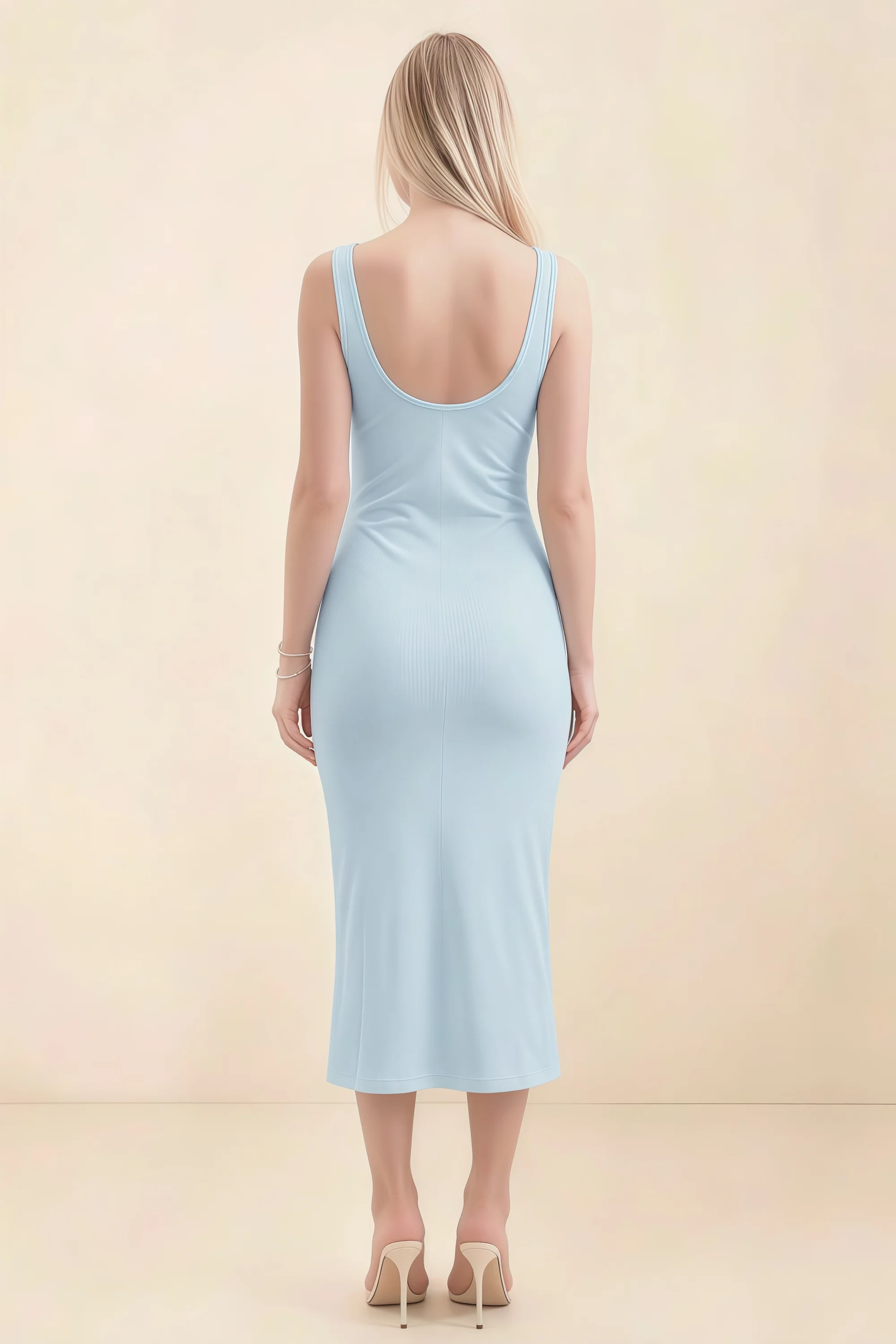 Alvina Sky Blue Scoop Neck Bodycon Midi Dress Secondary image