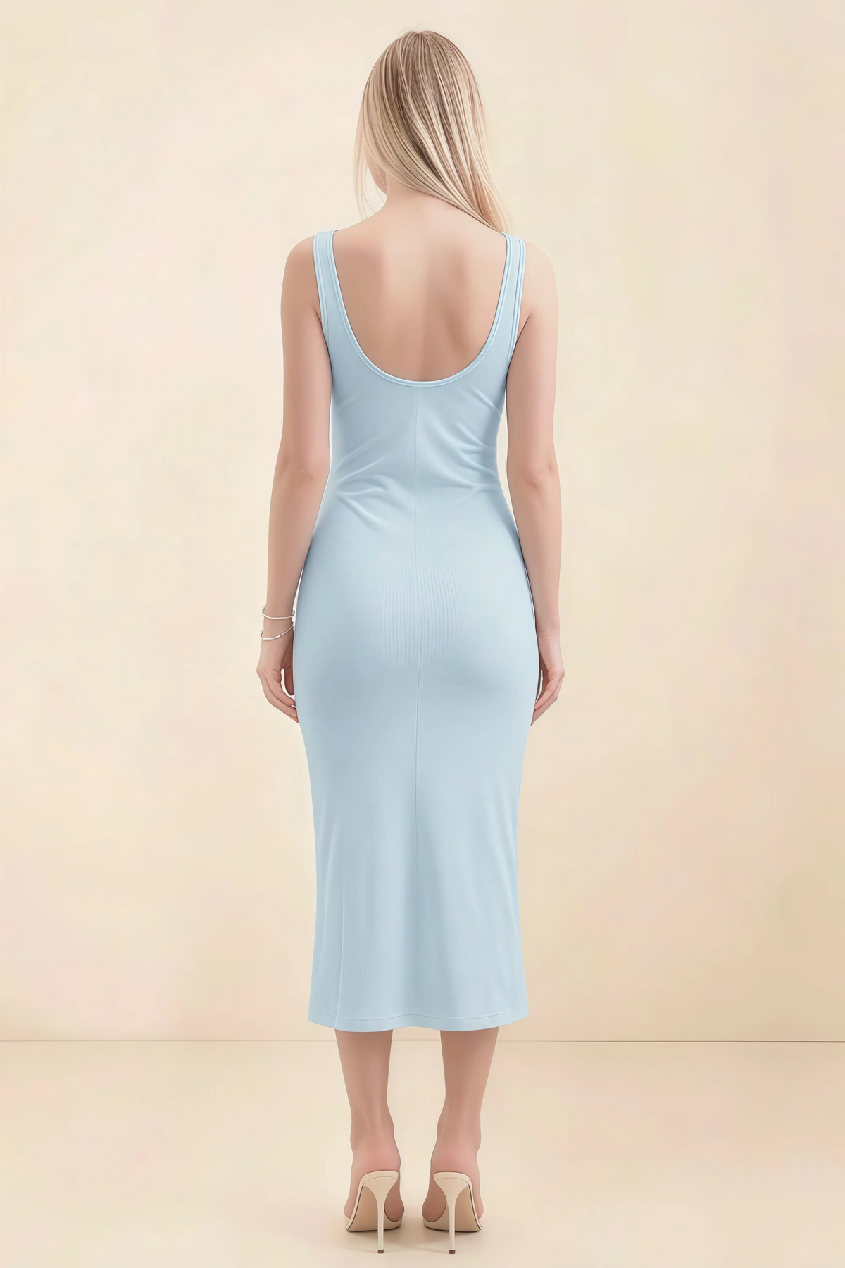 Alvina Sky Blue Scoop Neck Bodycon Midi Dress