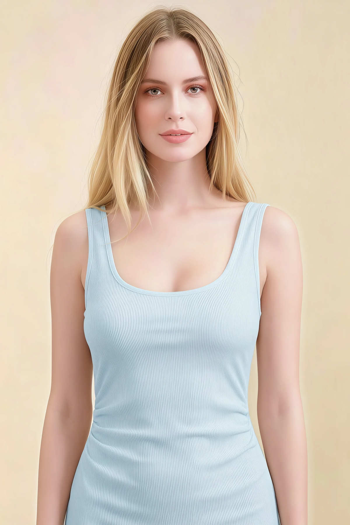 Alvina Sky Blue Scoop Neck Bodycon Midi Dress