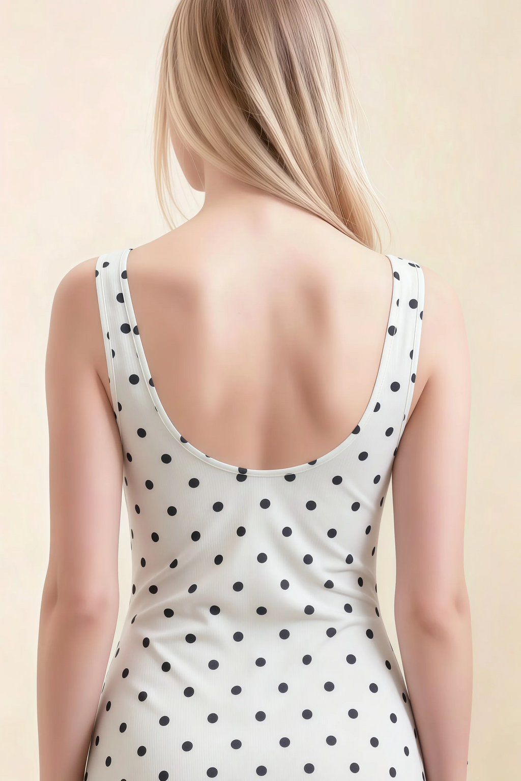 Alvina White Polka Dot Scoop Neck Bodycon Midi Dress