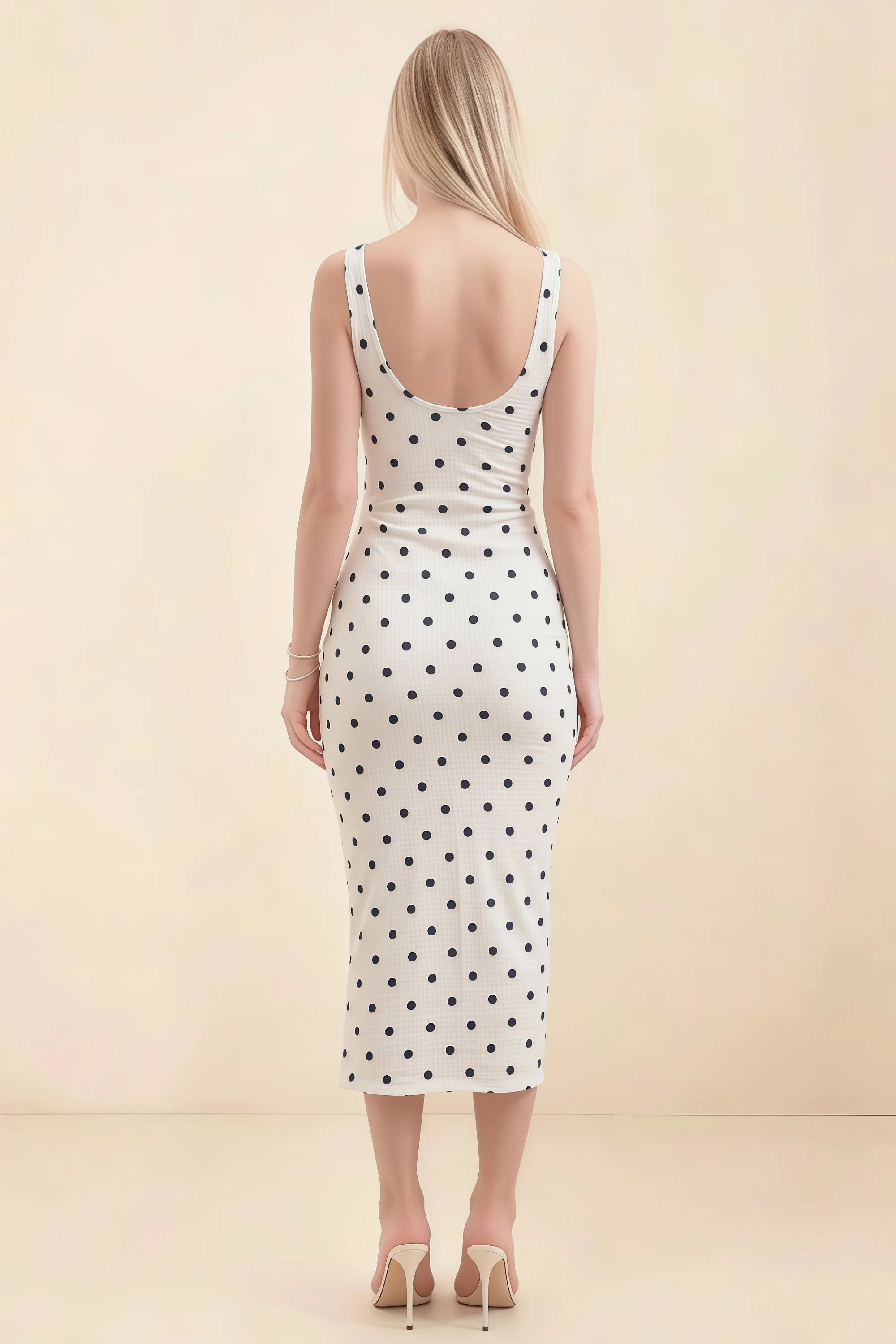 Alvina White Polka Dot Scoop Neck Bodycon Midi Dress Secondary image
