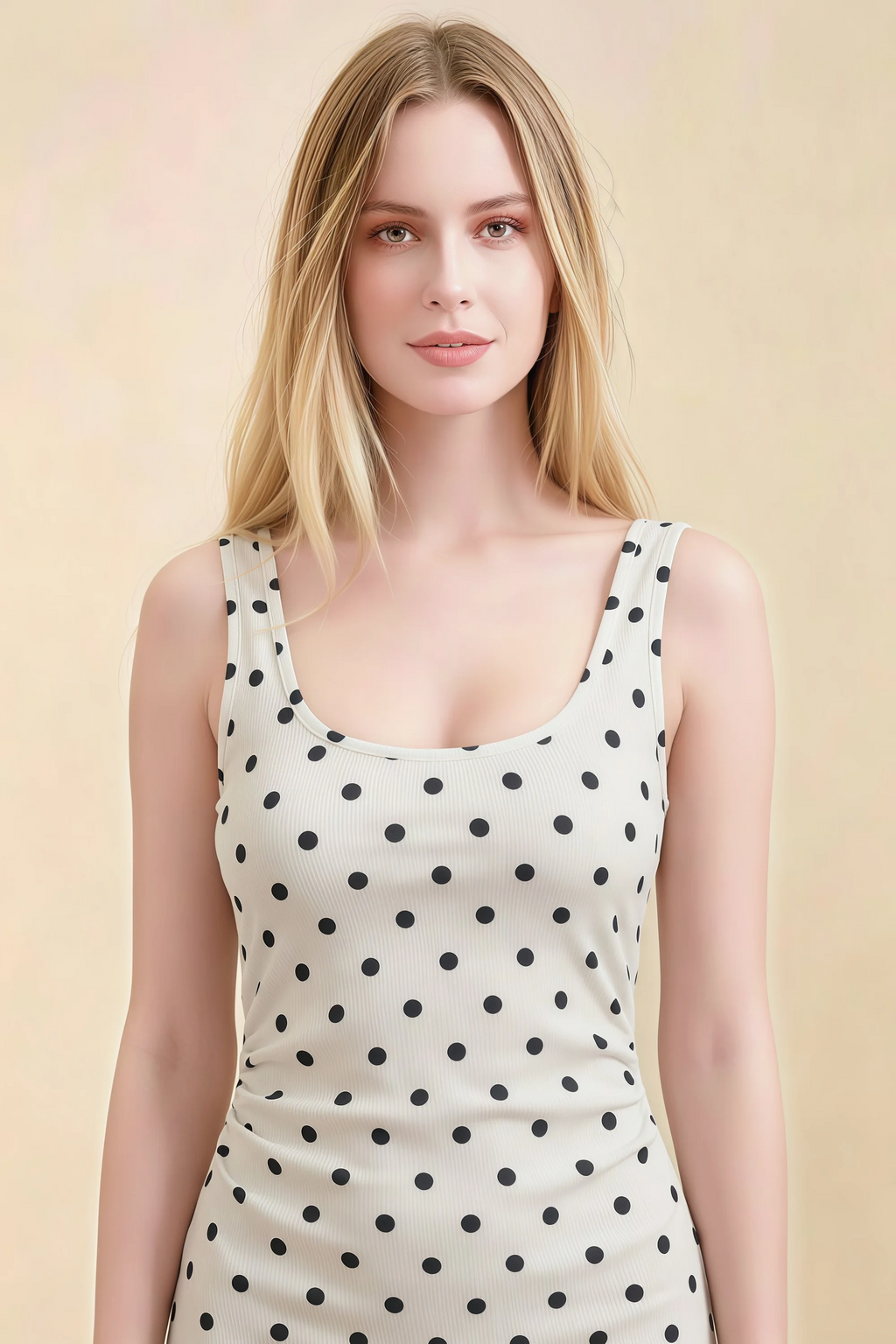 Alvina White Polka Dot Scoop Neck Bodycon Midi Dress