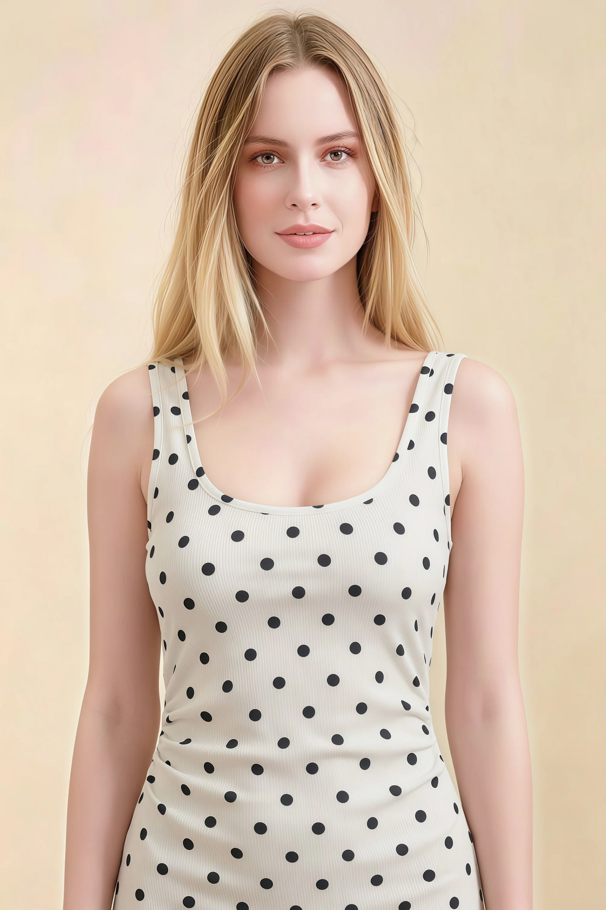 Alvina White Polka Dot Scoop Neck Bodycon Midi Dress