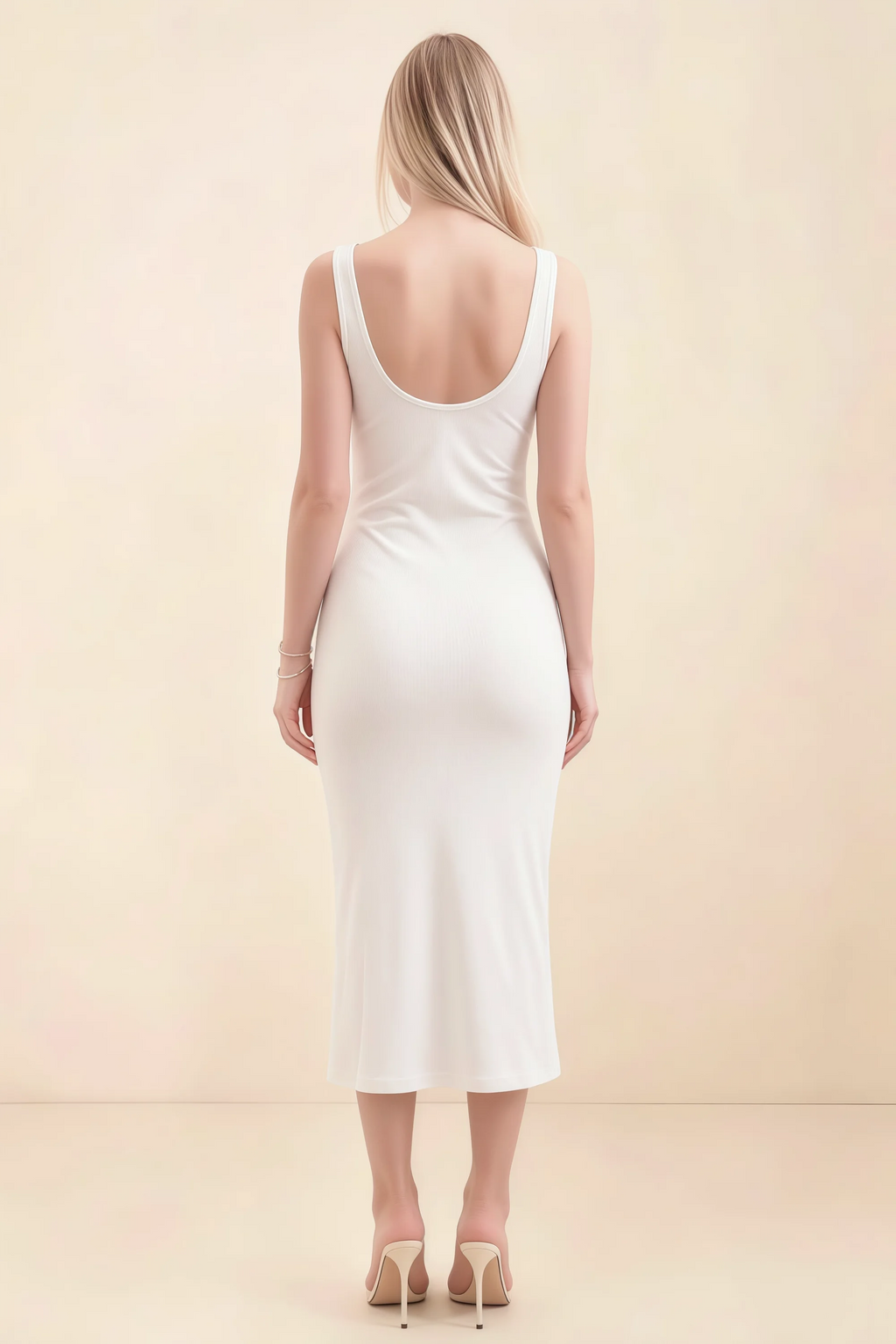Alvina White Scoop Neck Bodycon Midi Dress