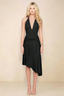 Amalia Black Halter Asymmetric Hem Slinky Midi Dress