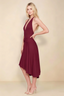 Amalia Burgundy Halter Asymmetric Hem Slinky Midi Dress