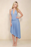 Amalia Cornflower Blue Halter Asymmetric Hem Slinky Midi Dress
