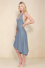 Amalia Dusty Blue Halter Asymmetric Hem Slinky Midi Dress