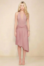 Amalia Dusty Rose Halter Asymmetric Hem Slinky Midi Dress