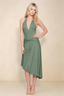 Amalia Eucalyptus Halter Asymmetric Hem Slinky Midi Dress