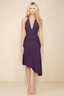 Amalia Grape Halter Asymmetric Hem Slinky Midi Dress