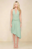 Amalia Sage Green Halter Asymmetric Hem Slinky Midi Dress