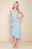 Amalia Sky Blue Halter Asymmetric Hem Slinky Midi Dress