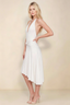 Amalia White Halter Asymmetric Hem Slinky Midi Dress