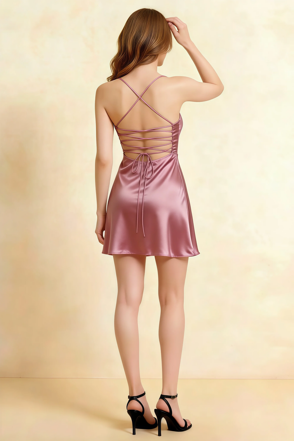 Amy Dusty Pink Open Back Mini Dress with Beaded Detail