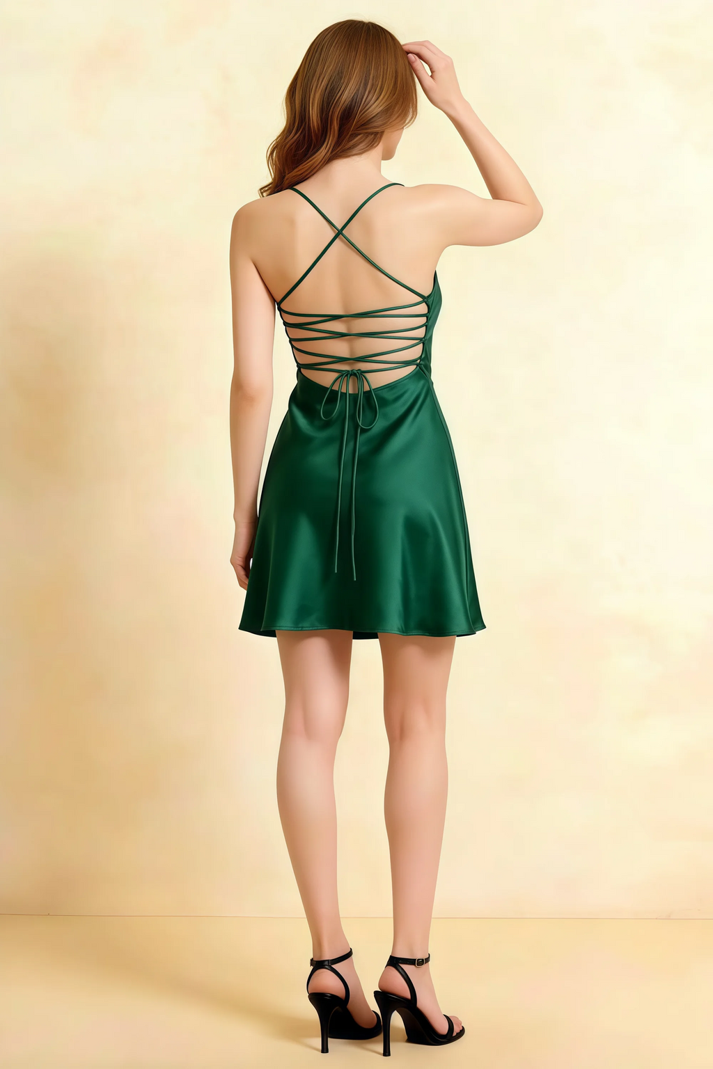 Amy Emerald Green Open Back Mini Dress with Beaded Detail