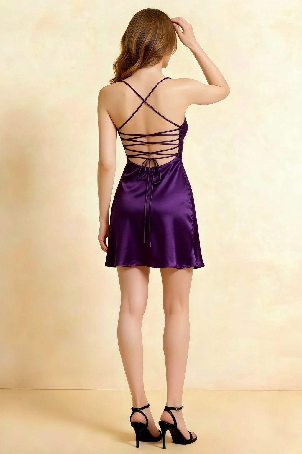 Amy Grape Open Back Mini Dress with Beaded Detail