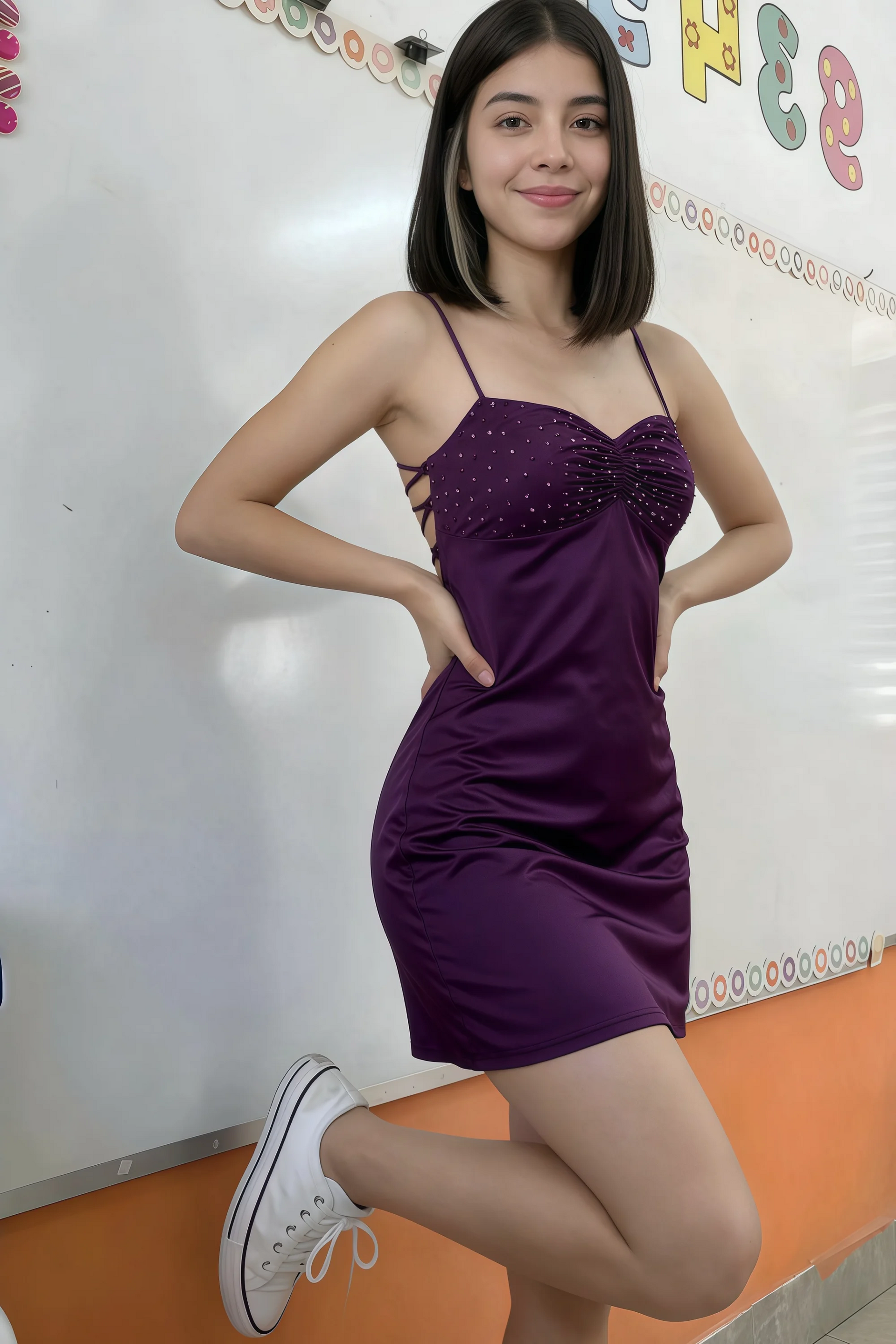 Amy Grape Open Back Mini Dress with Beaded Detail
