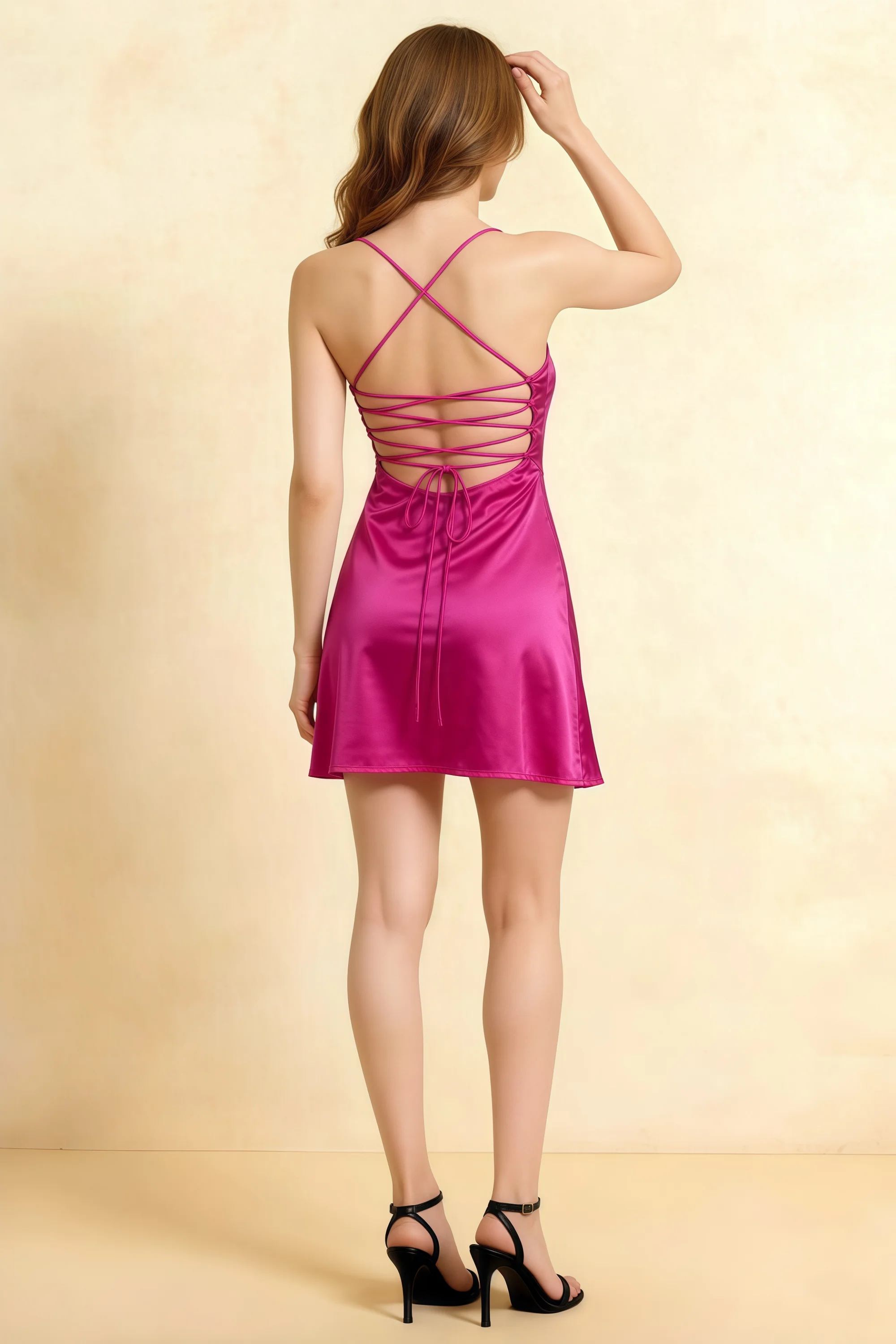 Amy Hot Pink Open Back Mini Dress with Beaded Detail Secondary image