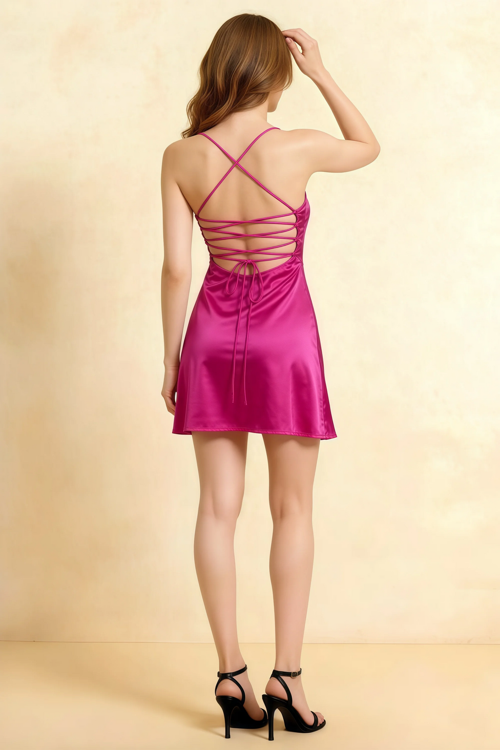 Amy Hot Pink Open Back Mini Dress with Beaded Detail