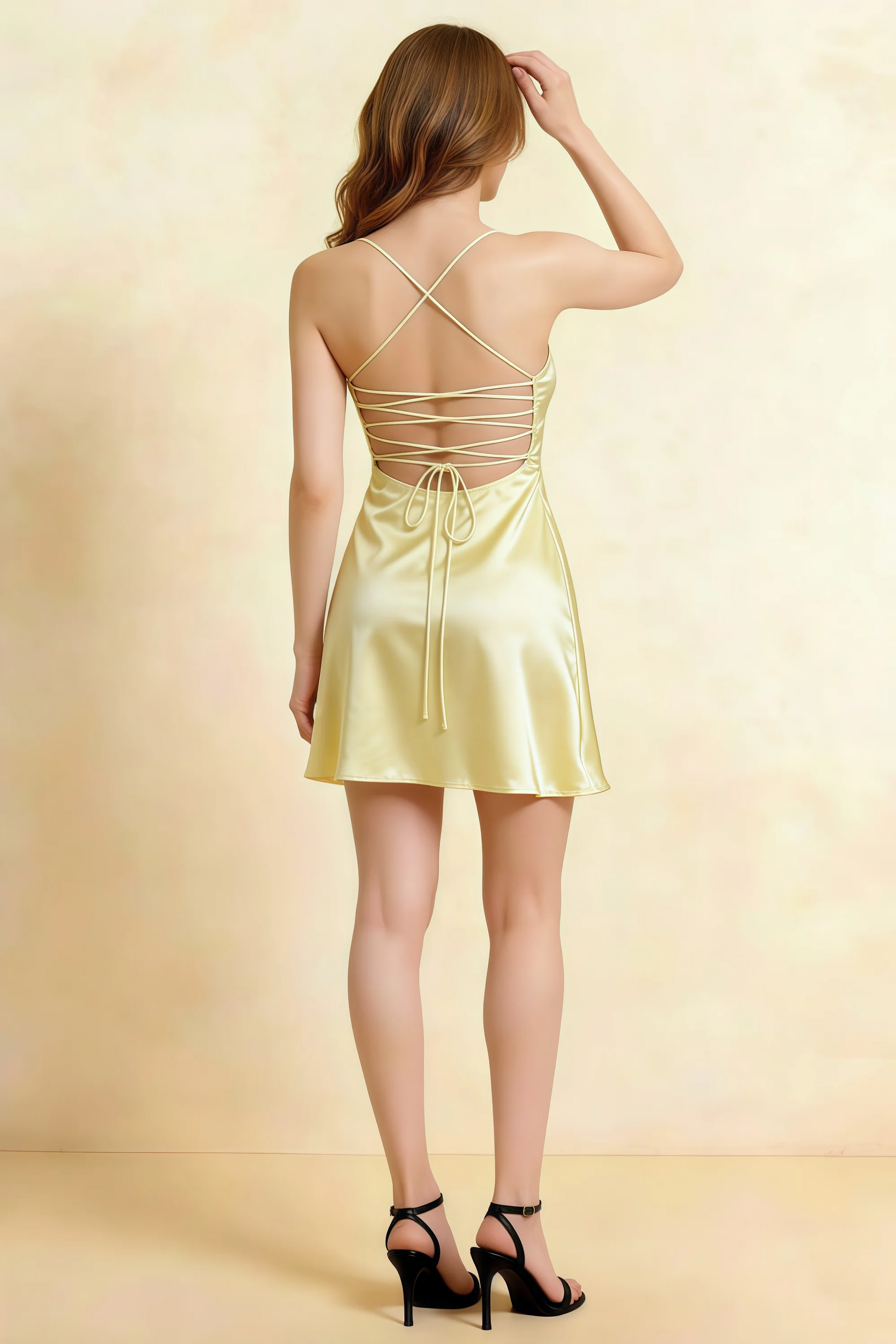 Amy Lemon Open Back Mini Dress with Beaded Detail