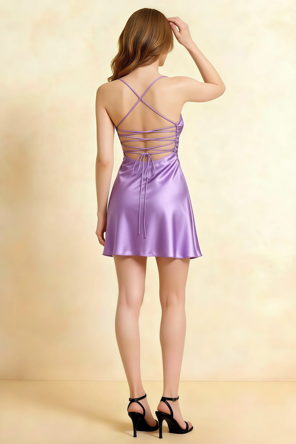 Amy Lilac Open Back Mini Dress with Beaded Detail