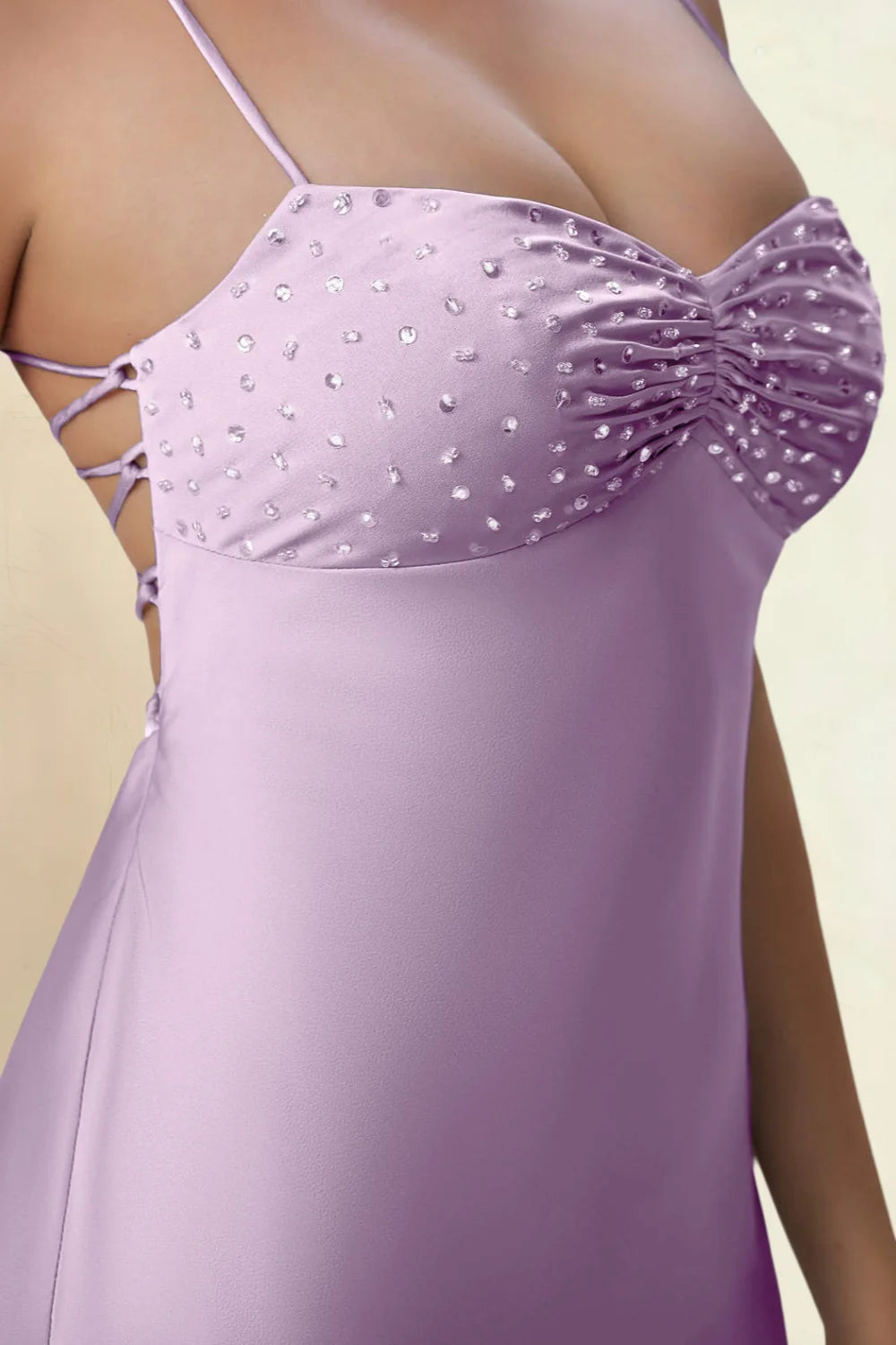Amy Lilac Open Back Mini Dress with Beaded Detail