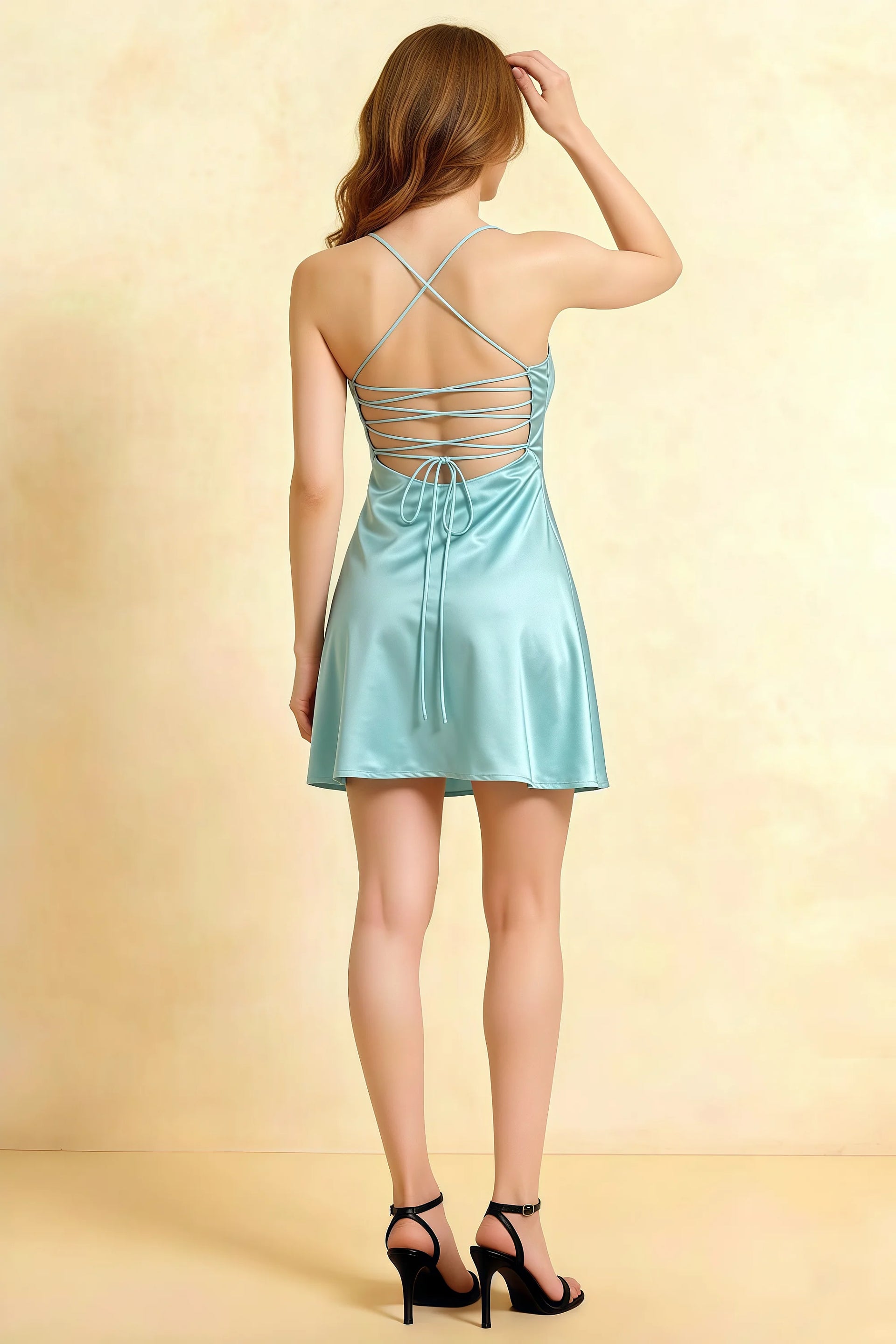 Amy Mist Open Back Mini Dress with Beaded Detail