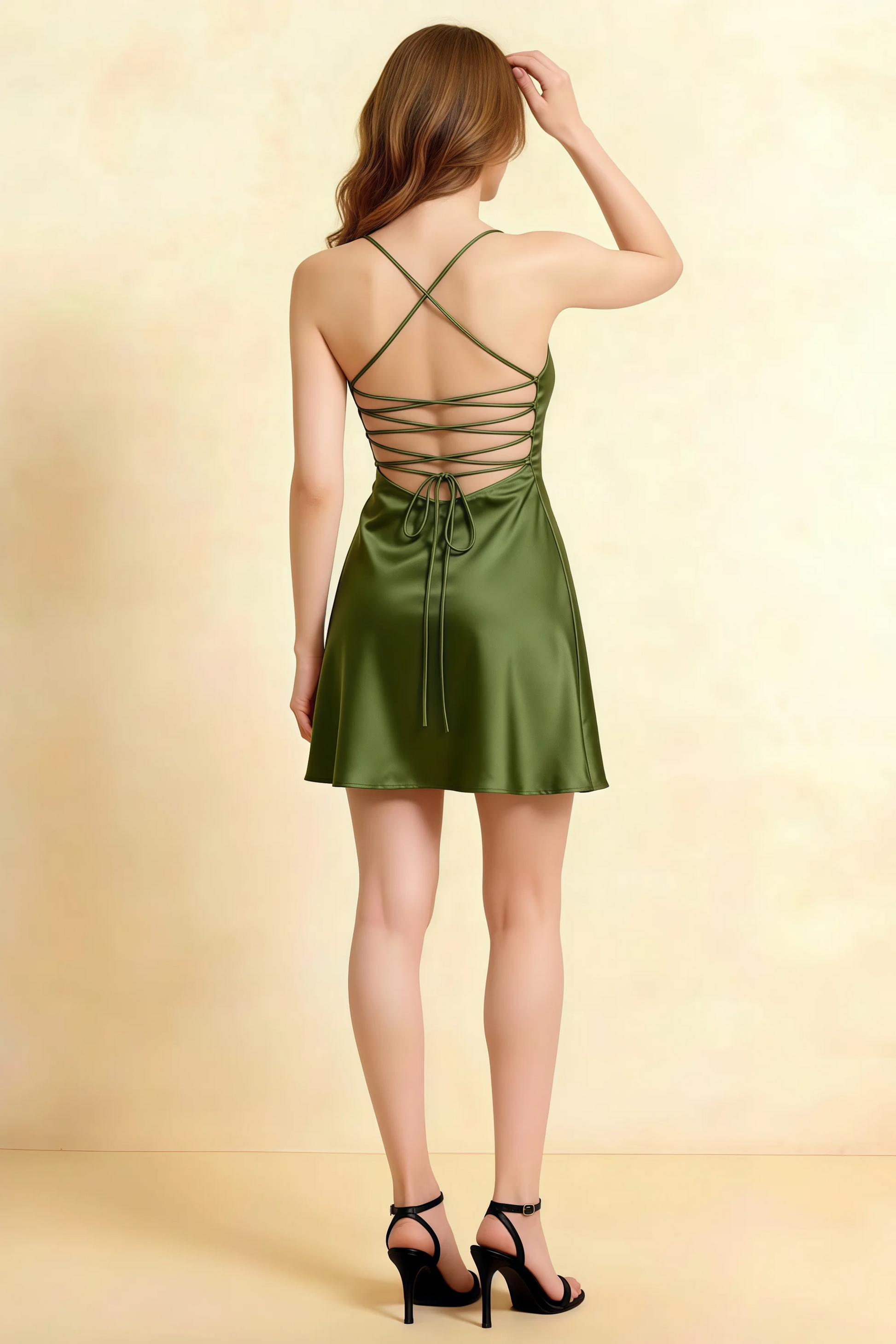 Amy Olive Open Back Mini Dress with Beaded Detail