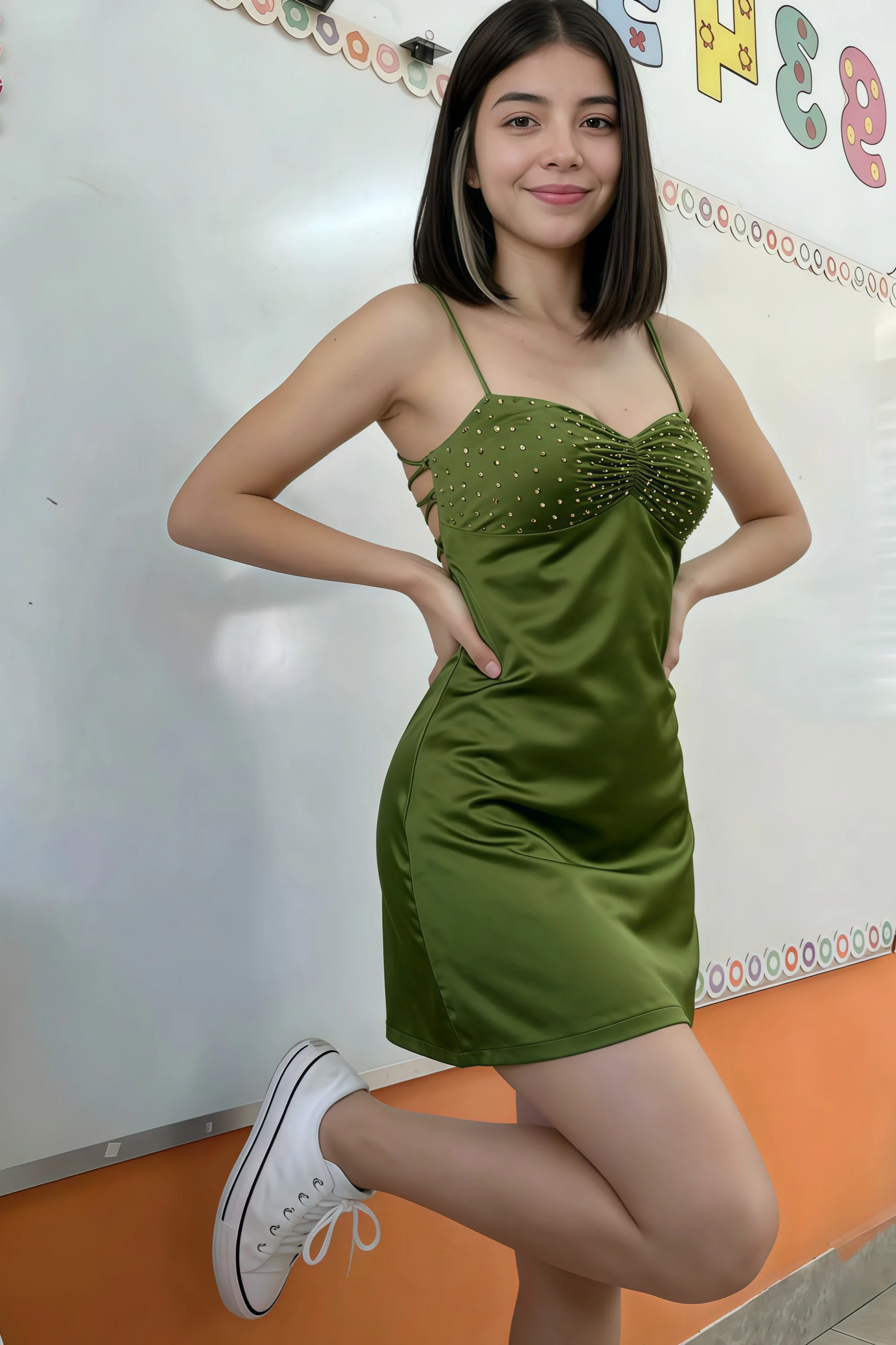 Amy Olive Open Back Mini Dress with Beaded Detail