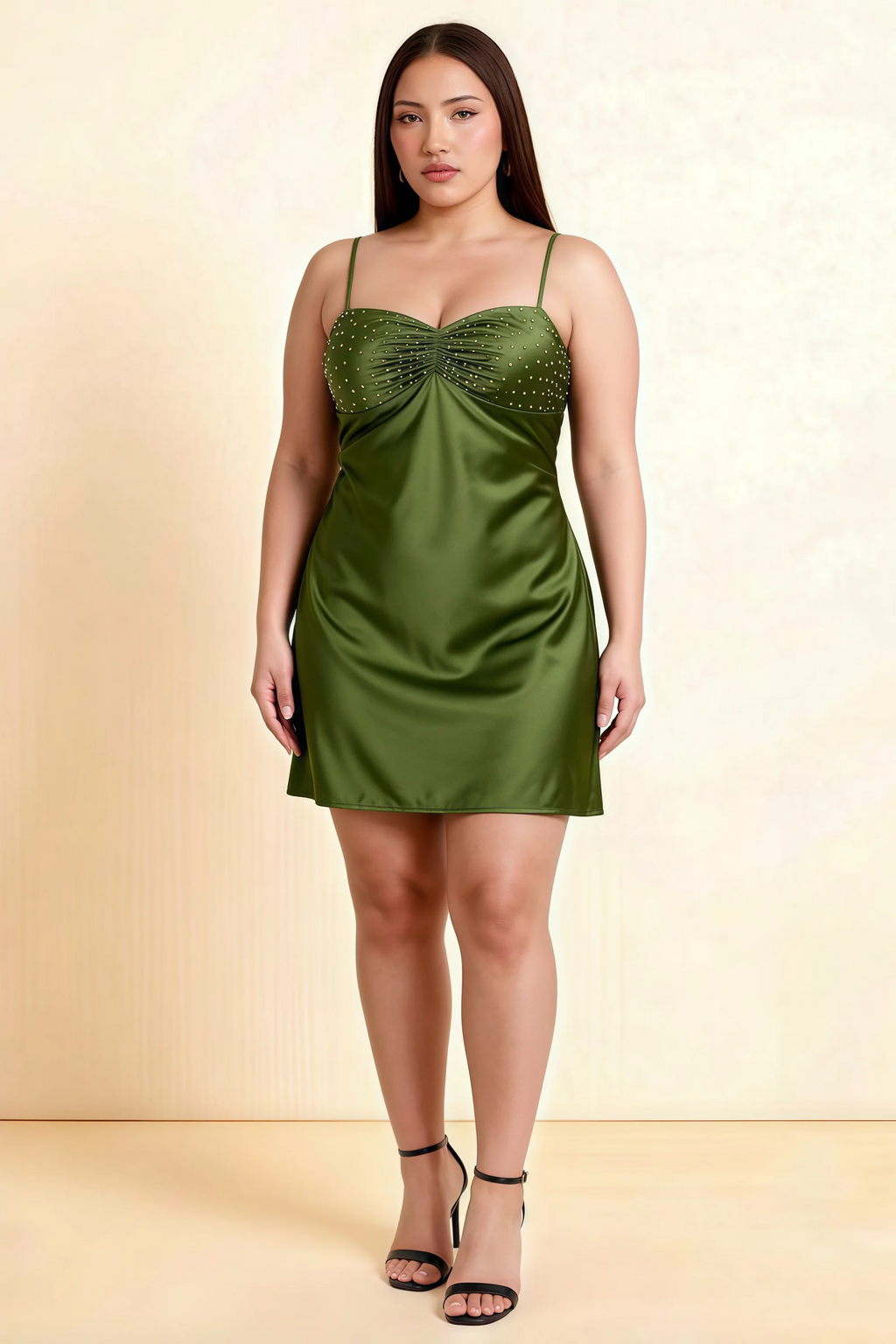 Amy Olive Open Back Mini Dress with Beaded Detail