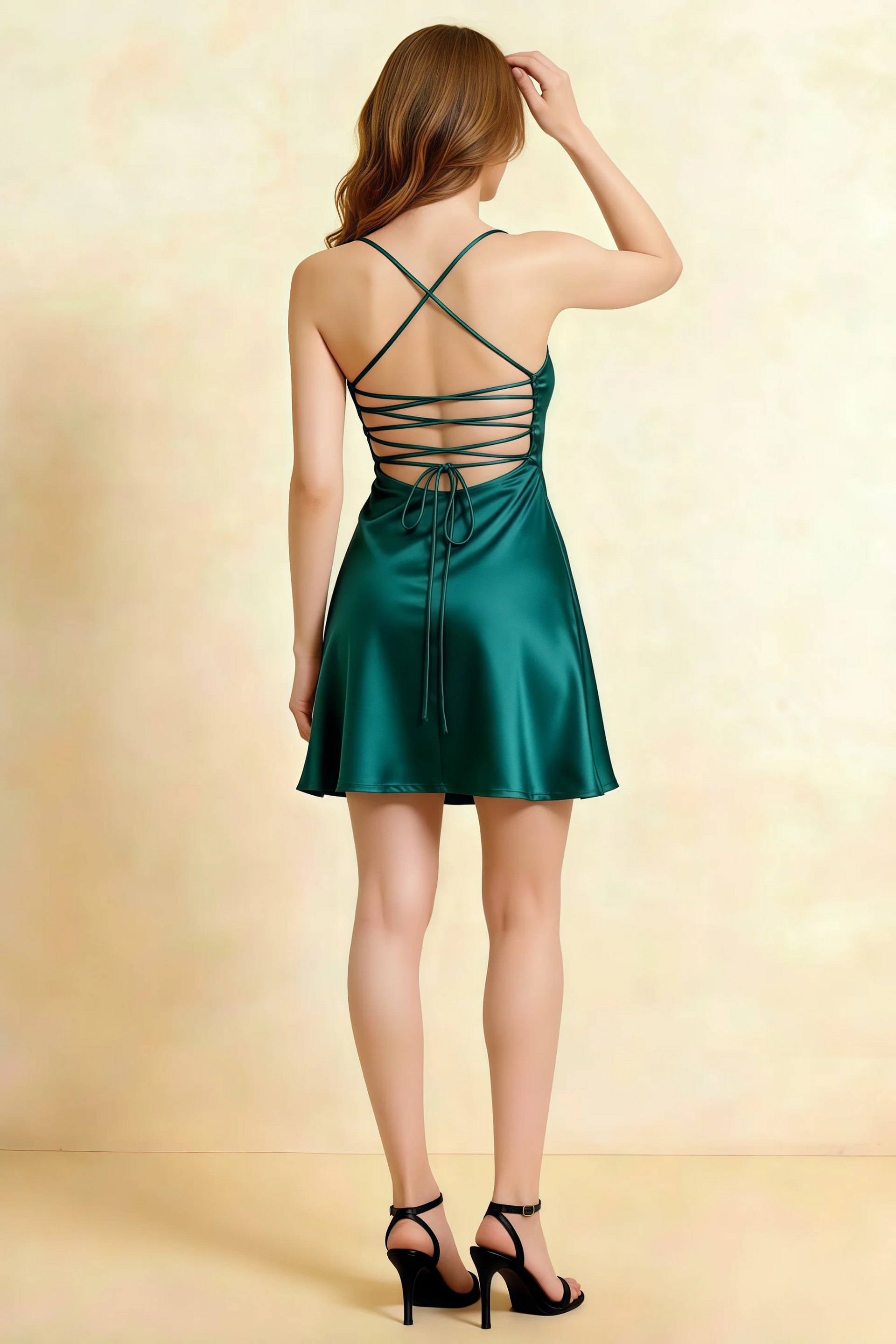 Amy Peacock Open Back Mini Dress with Beaded Detail