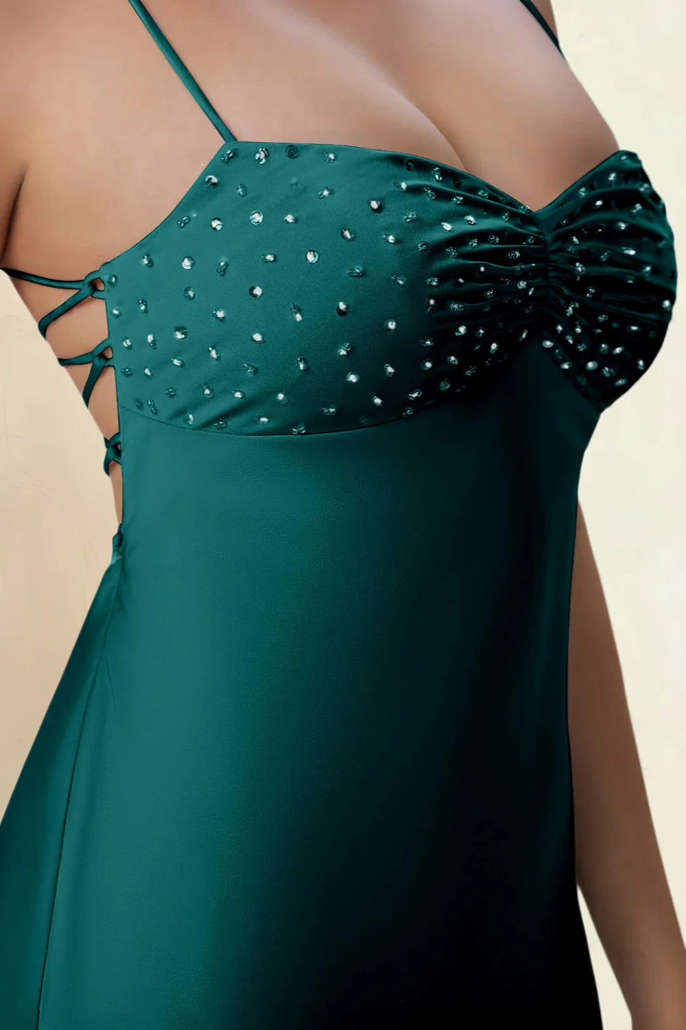 Amy Peacock Open Back Mini Dress with Beaded Detail