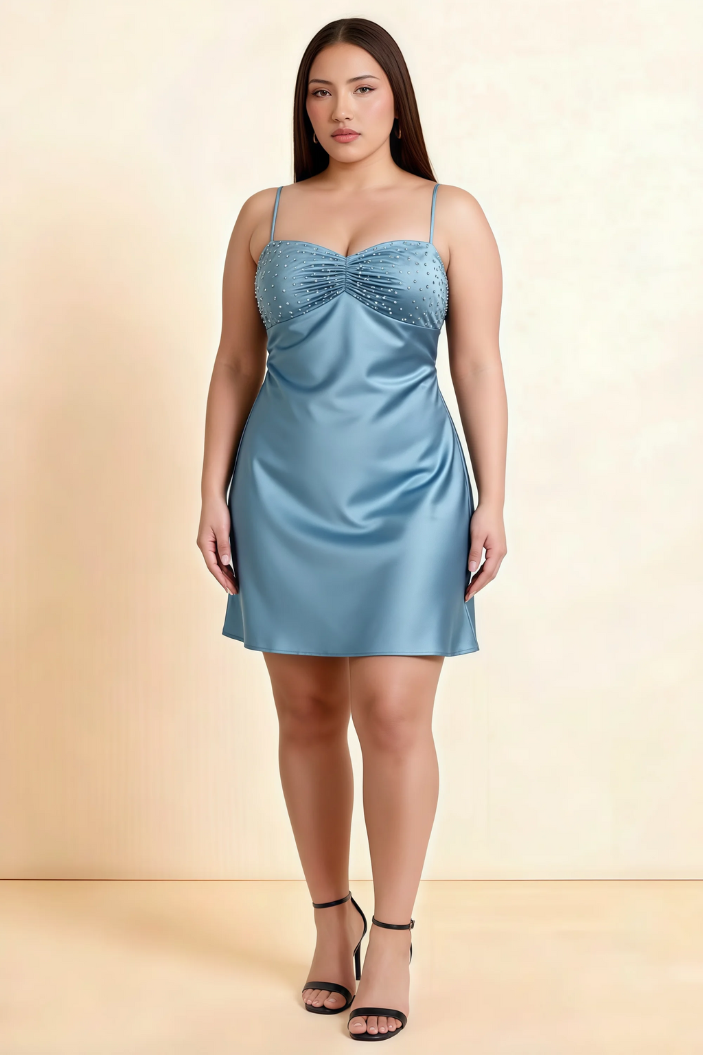 Amy Powder Blue Open Back Mini Dress with Beaded Detail