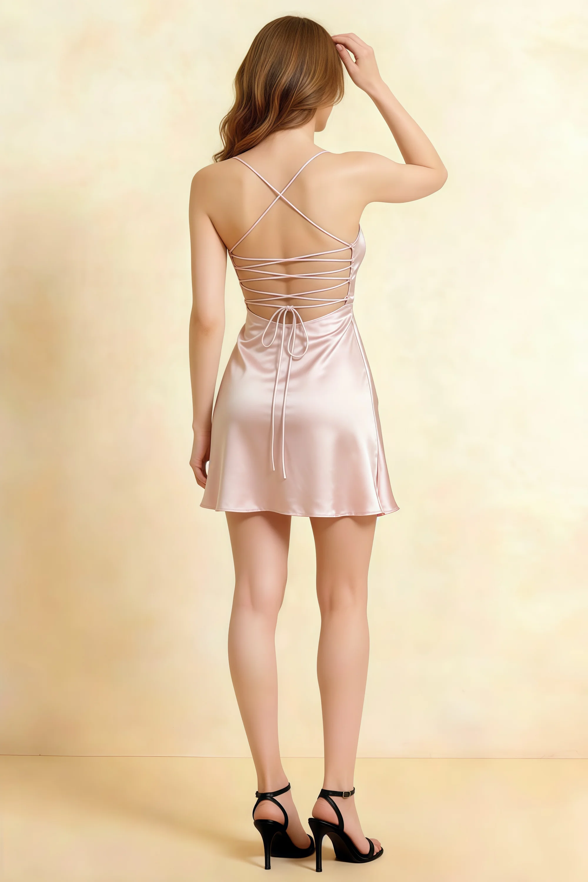 Amy Powder Pink Open Back Mini Dress with Beaded Detail Secondary image