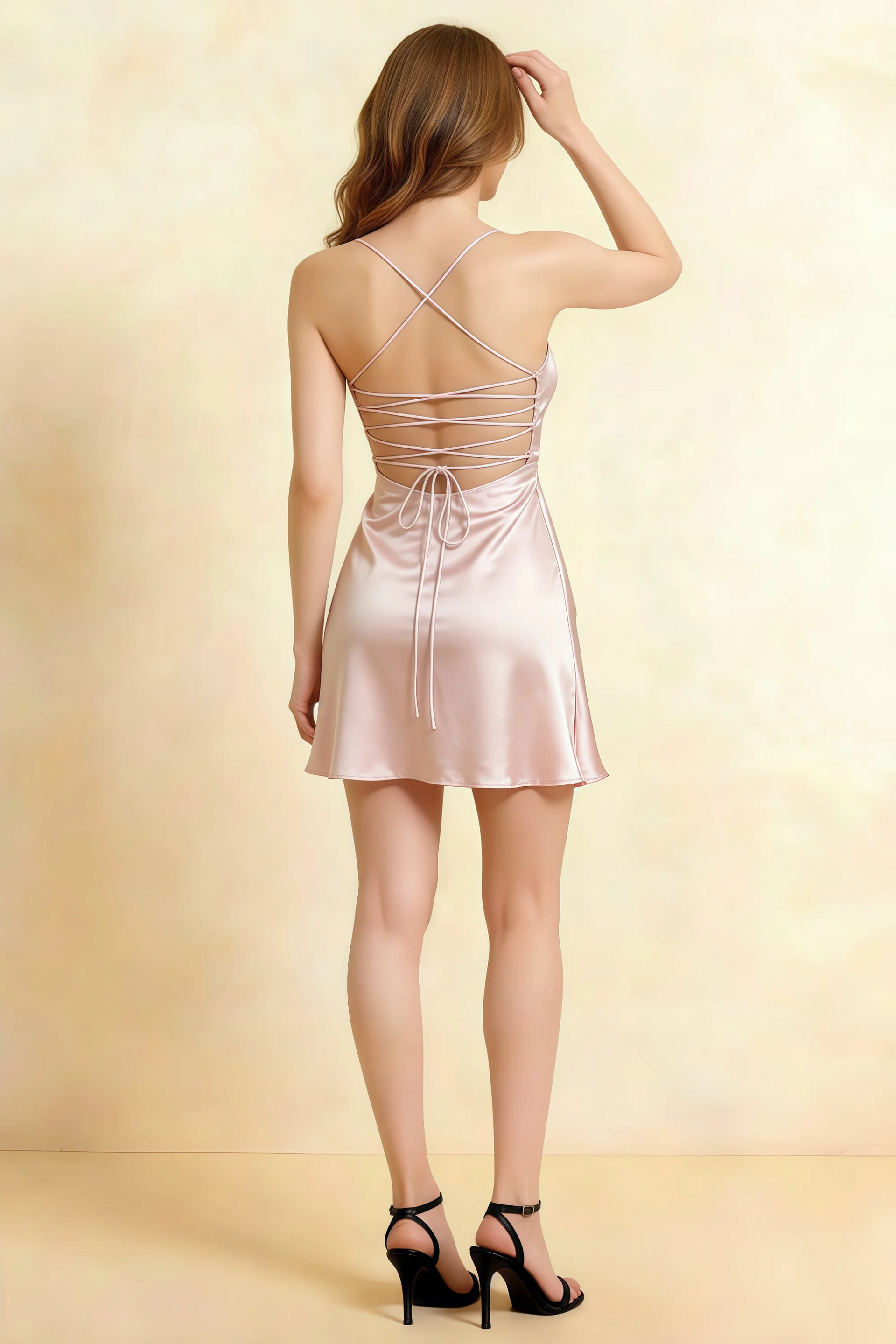 Amy Powder Pink Open Back Mini Dress with Beaded Detail