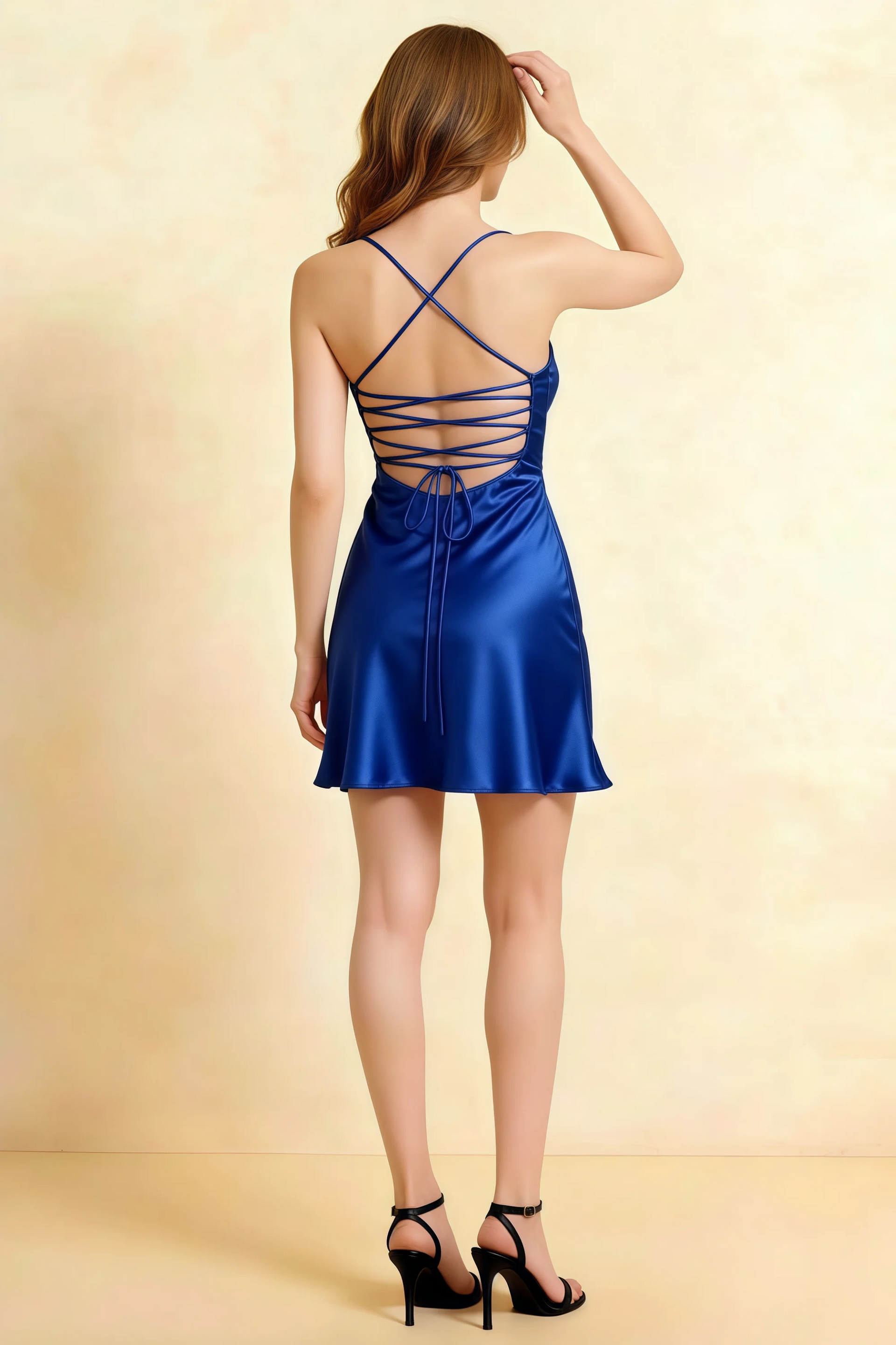 Amy Royal Blue Open Back Mini Dress with Beaded Detail