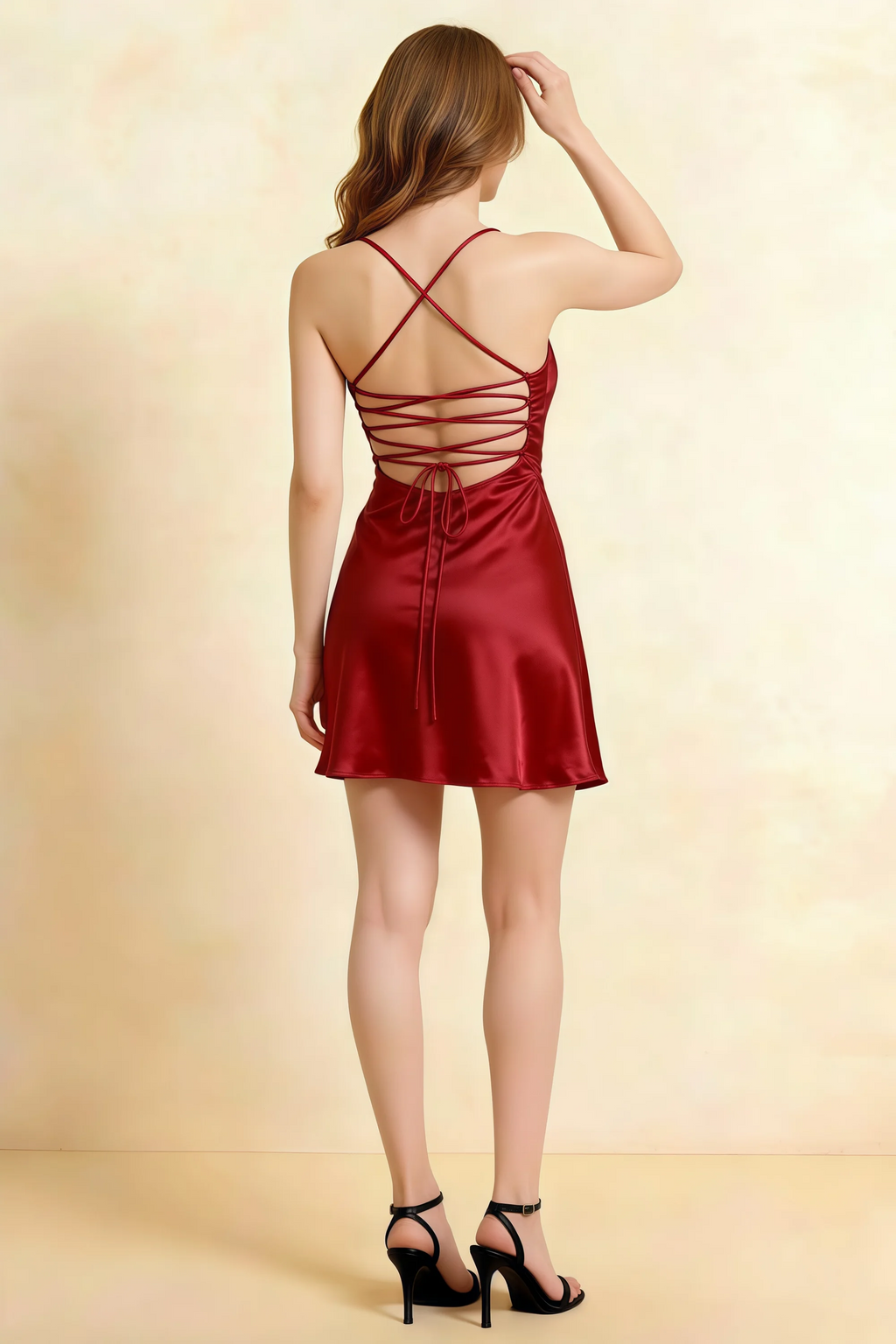 Amy Ruby Red Open Back Mini Dress with Beaded Detail